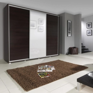 Szafa przesuwna MAXUS  trzydrzwiowa z lustrem 255x215 cm kasztan