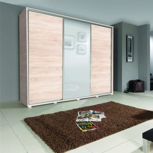 Szafa przesuwna MAXUS  trzydrzwiowa z lustrem 255x215 cm dąb sonoma