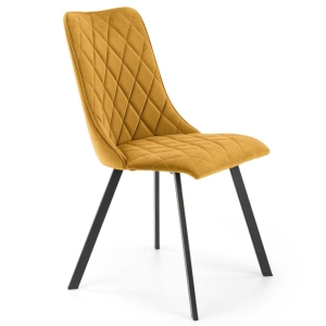 Krzesło tapicerowane żółte/musztardowe KARO nogi metalowe czarne 