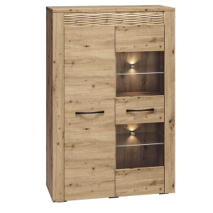 Niska komoda z witryną MONET 05 dąb artisan 92 cm