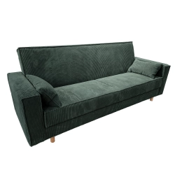Wersalka sztruksowa z funkcją spania i poduchami MEZZO 225x90 cm zielona nogi jasny buk