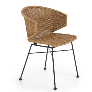 Krzesło ogrodowe kubełkowe RETRO 1 naturalne rattanowe z czarnymi metalowymi nogami
