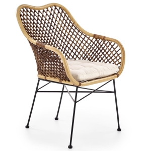 Krzesło ogrodowe z siedziskiem RETRO 2 naturalne rattanowe z czarnymi metalowymi nogami
