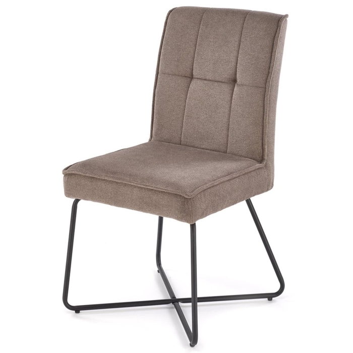 Krzesło tapicerowane na metalowych czarnych płozach popiel HEXX skos.jpg