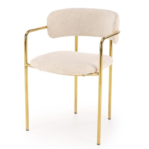 Krzesło tapicerowane kremowe HELIO z metalowymi złotymi nogami