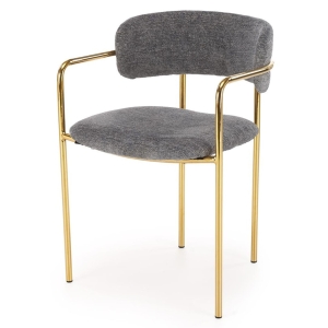 Krzesło tapicerowane popielate HELIO z metalowymi złotymi nogami