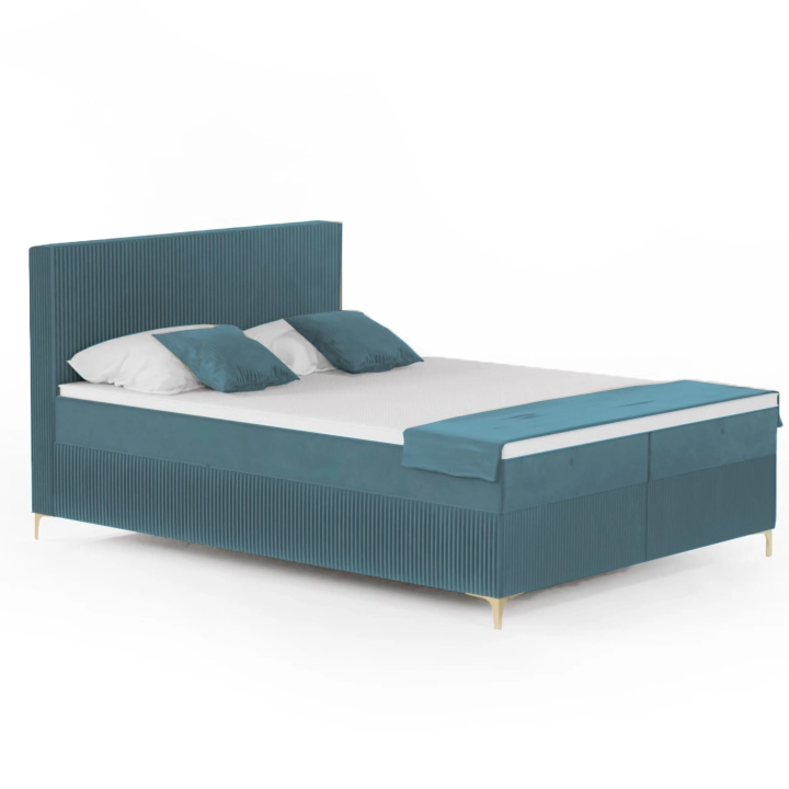 Łożko AMANI kontynentalne na złotych nóżkach tkanina sztruks niebieski lazurowy poso 26 main.jpg