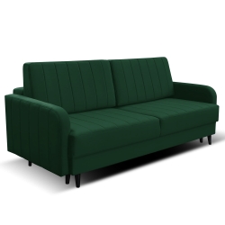 Kanapa REBBEL pikowane pasy z funkcją spania, zielona 220x100 cm