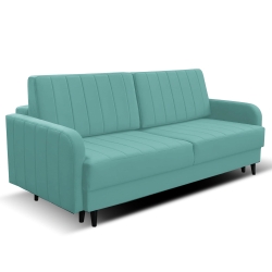 Kanapa REBBEL pikowane pasy z funkcją spania, miętowa / turkusowa 220x100 cm (1)