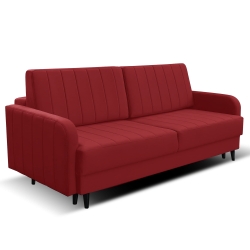 Kanapa REBBEL pikowane pasy z funkcją spania, czerwona 220x100 cm 