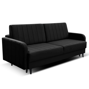 Kanapa REBBEL pikowane pasy z funkcją spania, czarna 220x100 cm  (1)