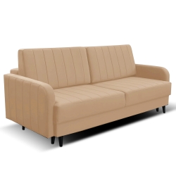 Kanapa REBBEL pikowane pasy z funkcją spania, beżowa 220x100 cm 