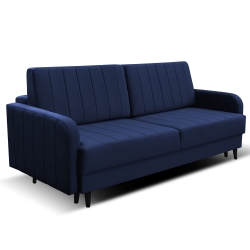 Kanapa w pikowane pasy REBBEL z funkcją spania granatowa 220x100 cm