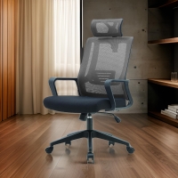 czarny szary popiel siatka obrotowy na kółkach fotel SELENOR biurowy aranż.jpg