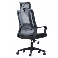 czarny szary popiel siatka obrotowy na kółkach fotel SELENOR biurowy skos tył.jpg