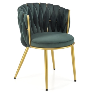 Krzesło tapicerowane HILARY pikowane ciemny zielony, nogi złote