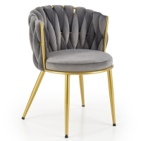 Eleganckie krzesło pikowane HILARY popiel, złote nogi skos.jpg