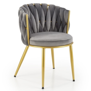 Krzesło tapicerowane HILARY pikowane popielaty, nogi złote