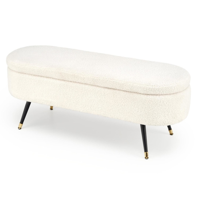 Ława tapicewrowana siedzisko do przedpokoju poczekalnia czarno złote nogi HALPERT kremowa biale tło.jpg
