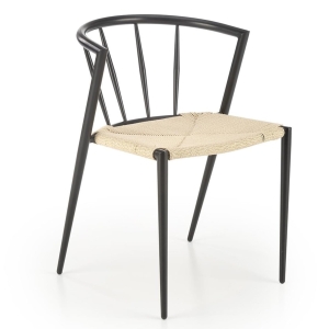 Krzesło plecionka HYLKE sznurek naturalny, nogi metalowe czarne