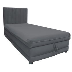 Tapczan, łóżko młodzieżowe DORA z pikowanym zagłowiem i pojemnikiem na pościel 90x198 cm popielaty