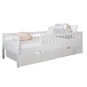 Łóżko dziecięce z szufladami tapczan MUFLON 77x146 cm białe ze szczebelkami