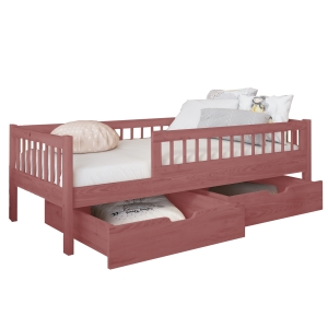 Łóżko dziecięce z szufladami tapczan MUFLON 77x146 cm różowe ze szczebelkami