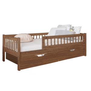 Łóżko dziecięce z szufladami tapczan MUFLON 87x186 cm ciemny dąb ze szczebelkami