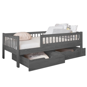 Łóżko dziecięce z szufladami tapczan MUFLON 77x146 cm szare/grafitowe ze szczebelkami