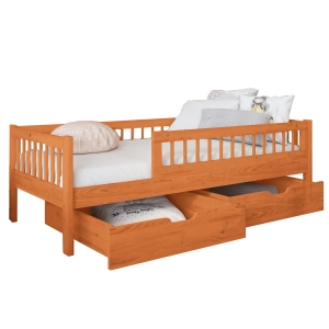 Łóżko dziecięce z szufladami tapczan MUFLON 77x146 cm olcha ze szczebelkami