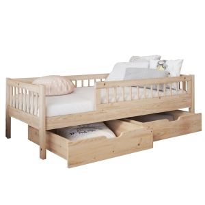 Łóżko dziecięce z szufladami tapczan MUFLON 77x146 cm sosna ze szczebelkami