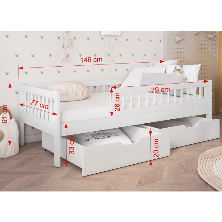 Łóżko dziecięce młodzieżowe MUFLON białe z szufladami 77x146 wymiary.jpg