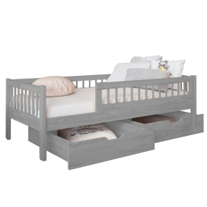 Łóżko dziecięce z szufladami tapczan MUFLON 77x146 cm jasno szare ze szczebelkami