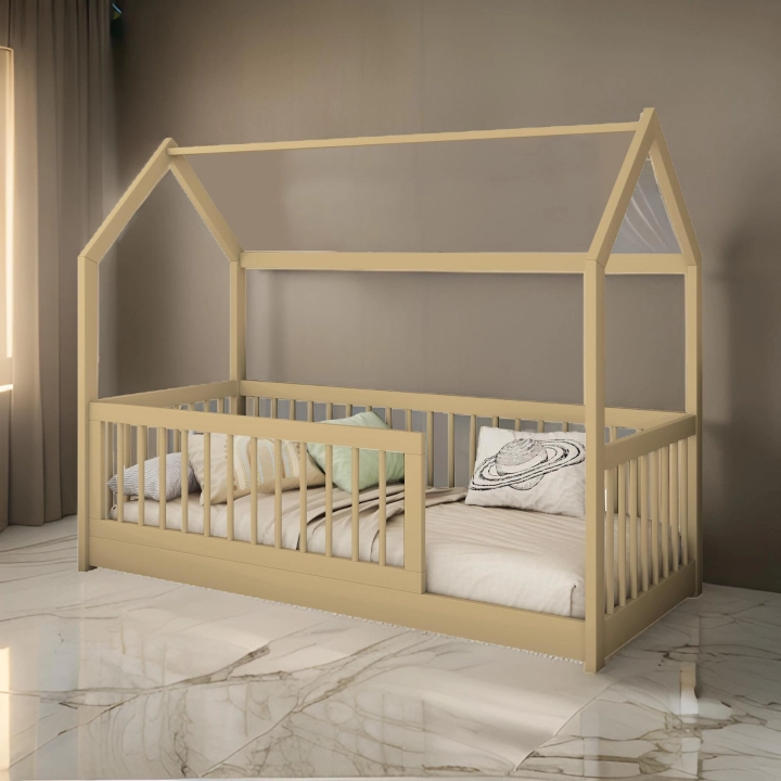 Łóżko dziecięce z barierkami domek MADAGASCAR 2 ze stelażem cappuccino_1723215738897.jpeg