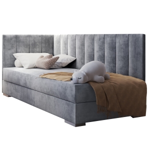 Łóżko młodzieżowe tapicerowane MACEDONIA 3 205x95 cm tapczan z zagłówkiem i pojemnikiem na pościel szary