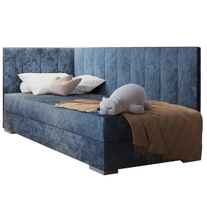 Łóżko młodzieżowe tapicerowane MACEDONIA 3 205x95 cm tapczan z zagłówkiem i pojemnikiem na pościel niebieski