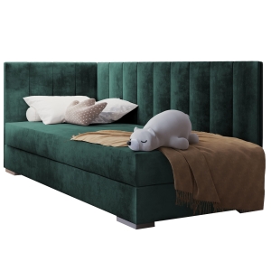 Łóżko młodzieżowe tapicerowane MACEDONIA 3 205x95 cm tapczan z zagłówkiem i pojemnikiem na pościel zielony