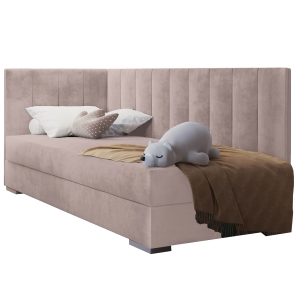 Łóżko młodzieżowe tapicerowane MACEDONIA 3 205x95 cm tapczan z zagłówkiem i pojemnikiem na pościel beżowy