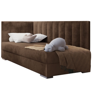 Łóżko młodzieżowe tapicerowane MACEDONIA 3 205x95 cm tapczan z zagłówkiem i pojemnikiem na pościel brązowy