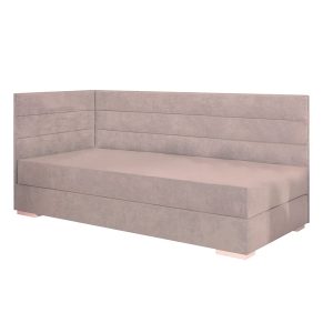 Łóżko młodzieżowe tapicerowane MOFFAT 3 206x95 cm tapczan z zagłówkiem i pojemnikiem na pościel beżowy