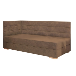 Łóżko młodzieżowe tapicerowane MOFFAT 3 206x95 cm tapczan z zagłówkiem i pojemnikiem na pościel brązowy