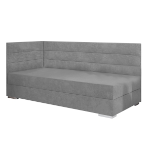 Łóżko młodzieżowe tapicerowane MOFFAT 3 206x95 cm tapczan z zagłówkiem i pojemnikiem na pościel szary, popielaty