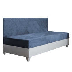 Łóżko młodzieżowe tapicerowane MALAGA 205x95 cm tapczan z pojemnikiem na pościel rama biała, tapicerka niebieska