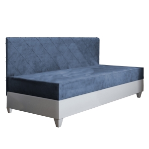 Łóżko młodzieżowe tapicerowane MALAGA 205x95 cm tapczan z pojemnikiem na pościel rama biała, tapicerka niebieska