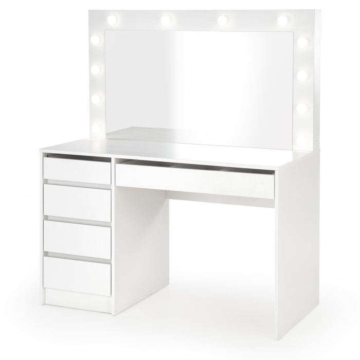 Toaletka w hollywodzkim stylu z lampami i dużym lustem białą szuflady HOLLYGLAM front main.jpg