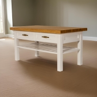 Stół OLMO 19 z szifladami białe nogi blat dąb naturalny rozłożony pa_1723900859402.jpeg