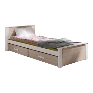 Łóżko młodzieżowe MEDIOLAN 208x99 cm z pojemnikiem na pościel białe / dąb sonoma