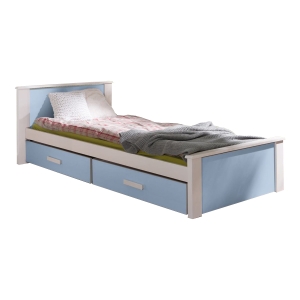 Łóżko młodzieżowe MEDIOLAN 208x99 cm z pojemnikiem na pościel białe / niebieskie