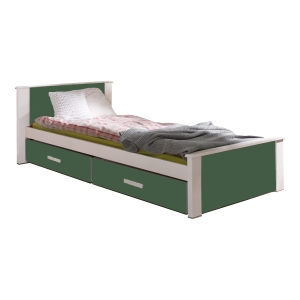 Łóżko młodzieżowe MEDIOLAN 208x99 cm z pojemnikiem na pościel białe / zielone
