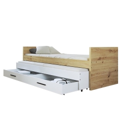 Łóżko dwuosobowe młodzieżowe HAVEN +1 z pojemnikiem na pościel 213x95 cm  dąb artisan / białe